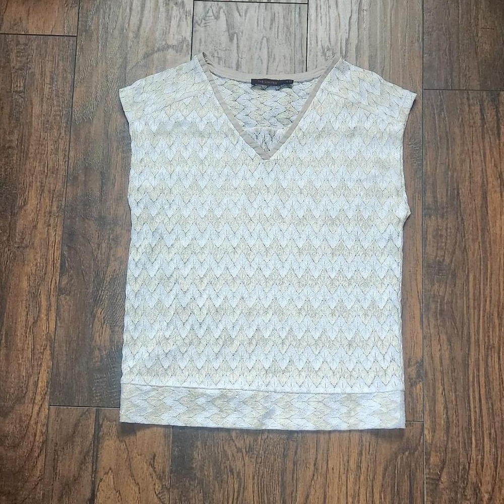 The Limited Womens White Beige Chevron Lace V-Neck Blouse Sleeveless Top Small
